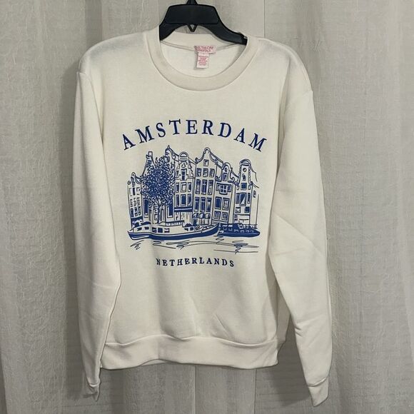 LOVE THEORY S-XL White Lily Blue Amsterdam Netherlands Graphic Crew Pullover - Picture 6 of 13